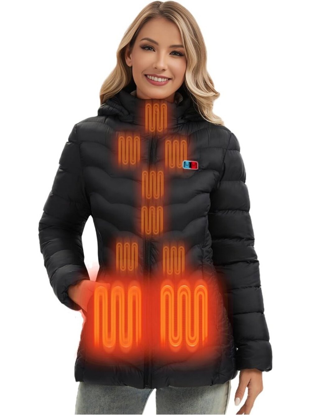 Women's Heated Jacket with 2 Power Banks, 3 Heating Levels, 8 Heating Zones